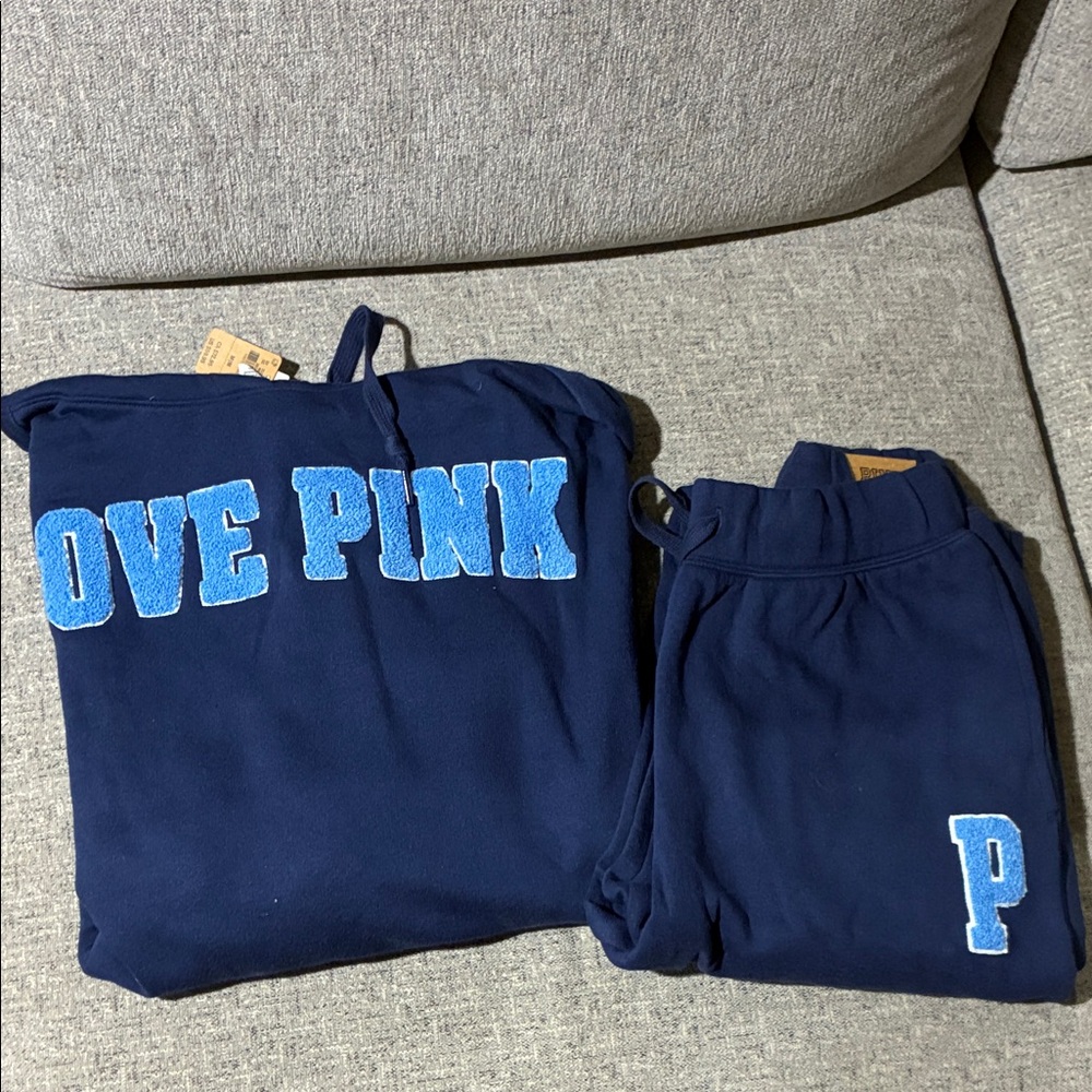 Navy Blue PINK Sweatshirt and Joggers Set
